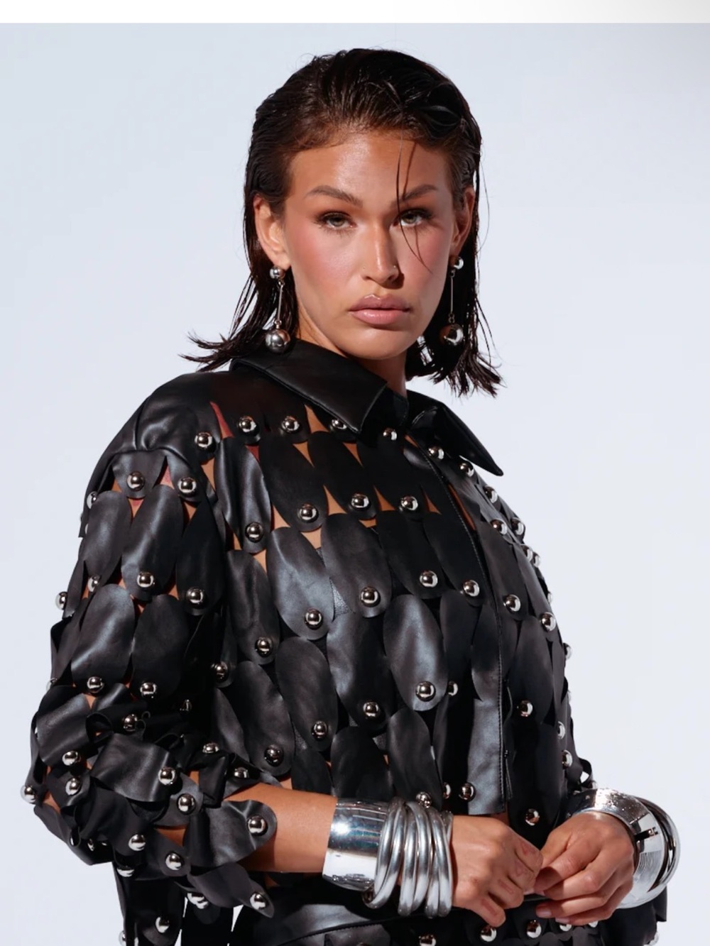 AKIRA Black Leather Studded Cutout Jacket - Picture 5 of 8